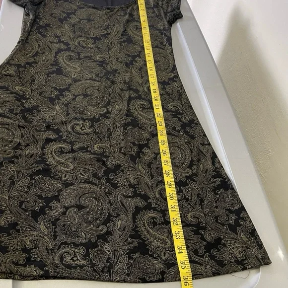 VTG All That Jazz Slinky Knit Black Gold Paisley Short Sleeve Shift Dress Size M - Picture 8 of 9
